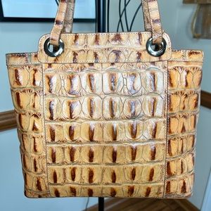 TUSK NYC Small Brown Leather Croc Embossed Tote Travel Shoulder Bag